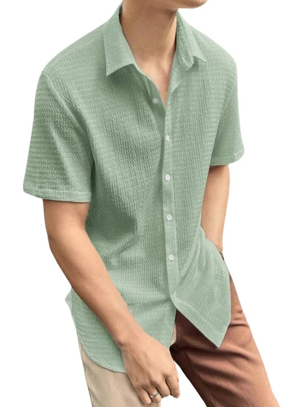 Men Regular Fit Self Design, Checkered Spread Collar Casual Shirt,